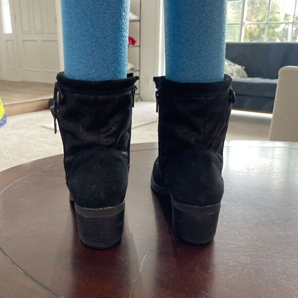 Naturalizer Suede Leather Boots 7.5 Black Faux Fur Lining Round Toe Double Zip - Picture 5 of 11